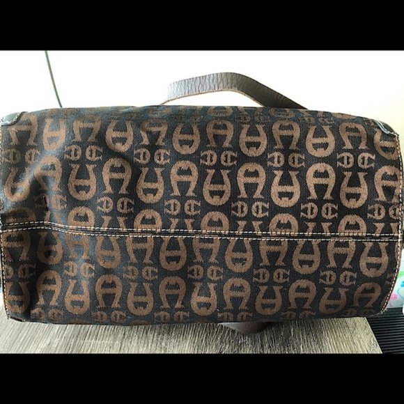 Vintage Etienne Aigner Leather Canvas Shoulder Tote Purse Handbag - Picture 7 of 8